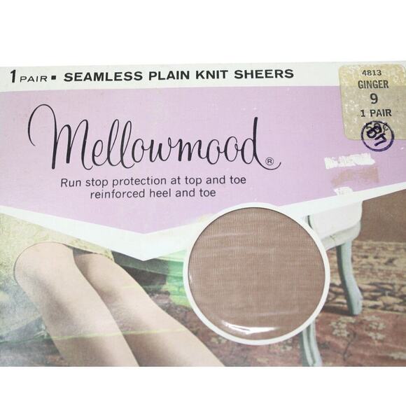 Vintage Nylon Stockings Original Package Mellowmood 1 Pair Ginger Sz 9 - Hey Viv - Picture 3 of 4